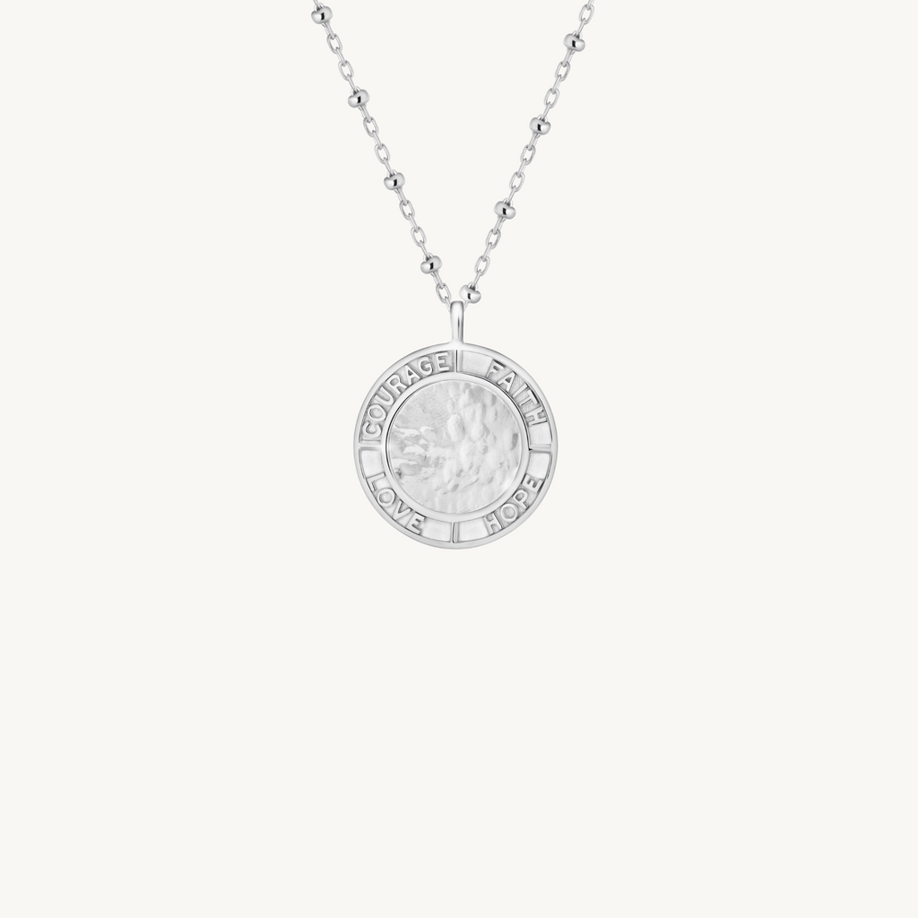 large silver round pendant necklace by Misia Mae