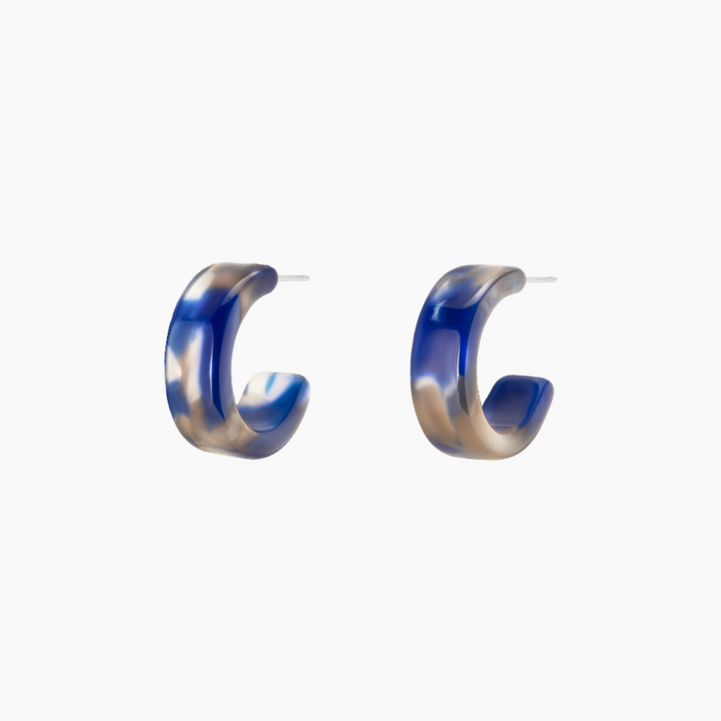 blue tortoiseshell earrings mini hoops