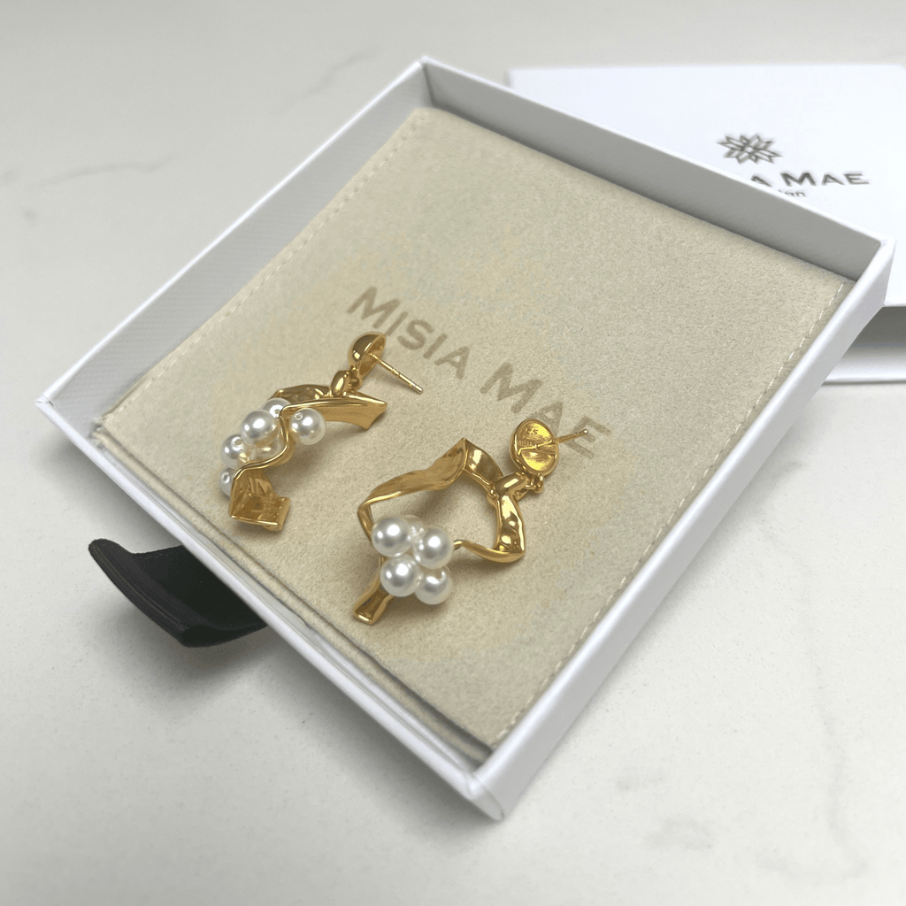 folded gold earrings with pearls by Misia Mae