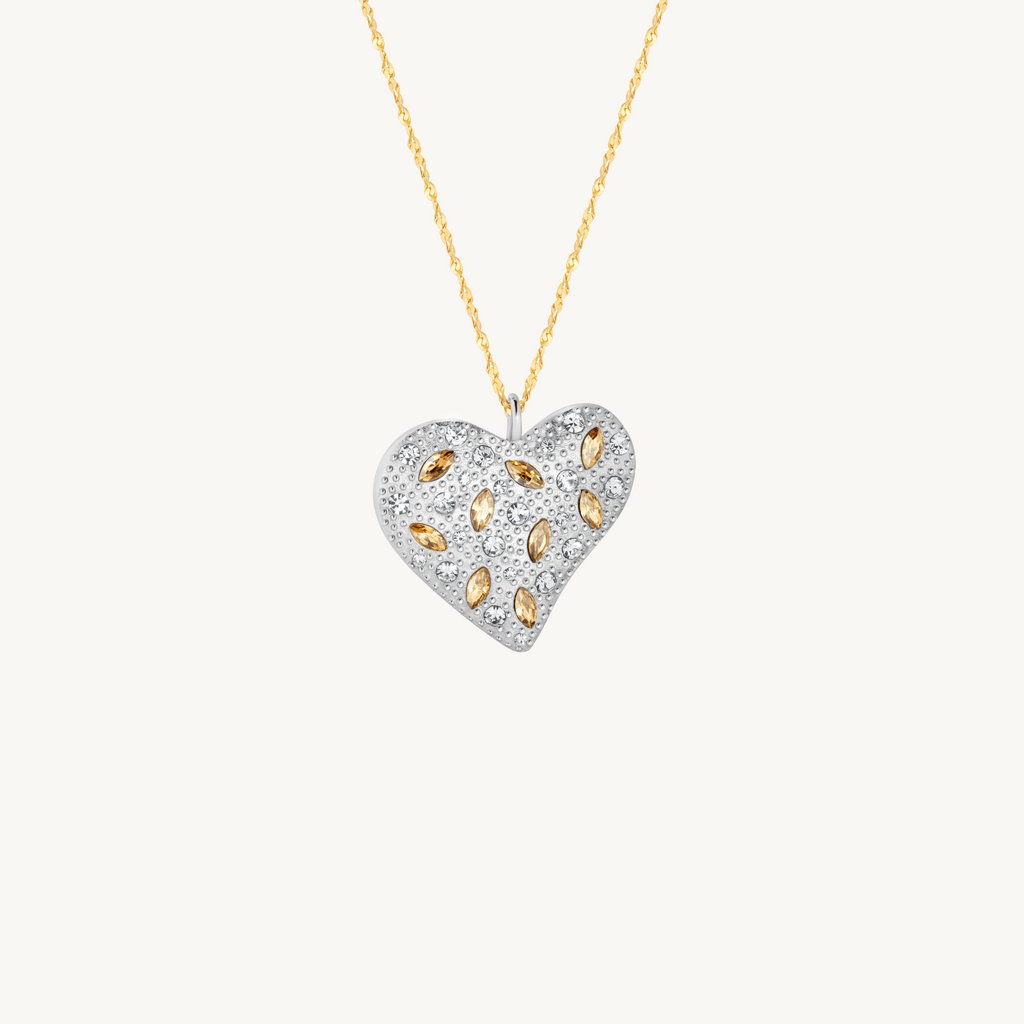 Two-tone silver and gold heart necklace with zirconias by Misia Mae